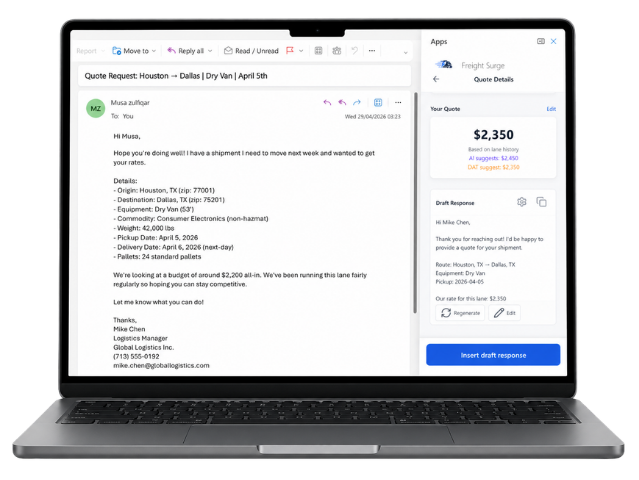 FreightSurge AI quoting inside inbox